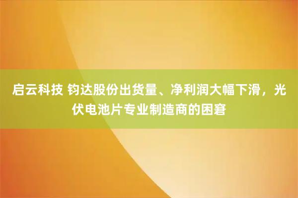 启云科技 钧达股份出货量、净利润大幅下滑，光伏电池片专业制造商的困窘